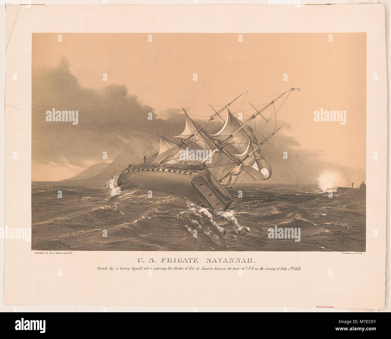 Stati Uniti Fregata Savennah, colpito da un pesante squall entrando nel porto di Rio de Janeiro, tra le ore 7 e 8, la sera del 5 luglio 1856 LCCN2003688767 Foto Stock