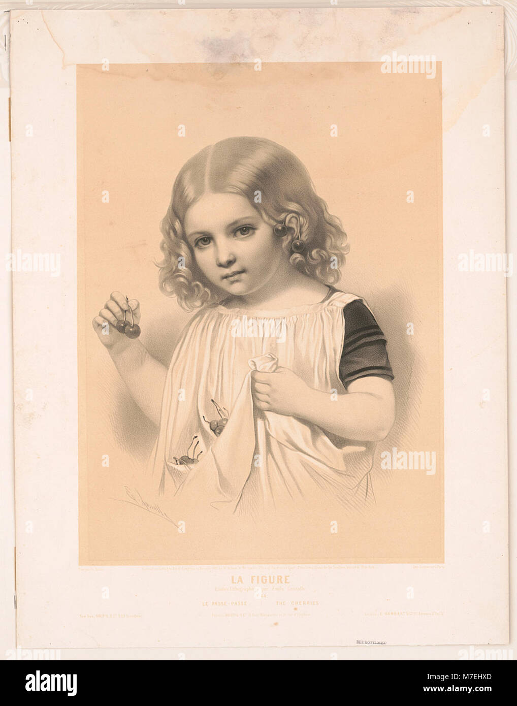 Un'illustrazione stravagante che raffigura il concetto di "le passe-passe" con ciliegie. L'opera presenta elementi giocosi e fantasiosi tipici dell'arte francese del periodo. Foto Stock