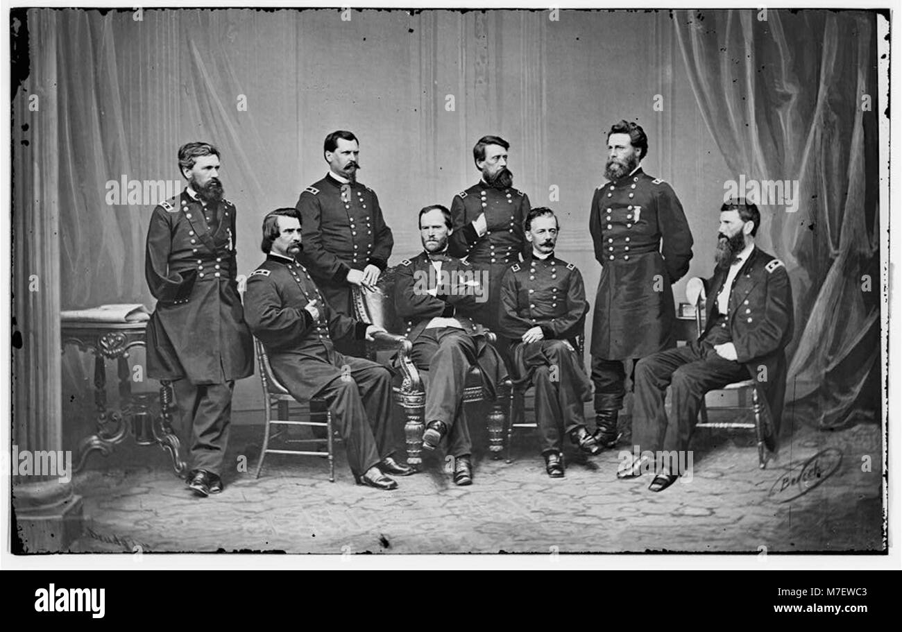 Fotografia del generale William Tecumseh Sherman e del suo staff, che catturarono la leadership durante la guerra civile americana. Foto Stock