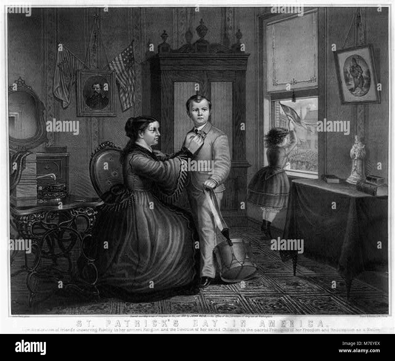 Una fotografia che cattura la celebrazione del giorno di San Patrizio in America, mostrando sfilate, festeggiamenti e orgoglio culturale associati alla comunità irlandese negli Stati Uniti durante i primi anni del XX secolo. Foto Stock