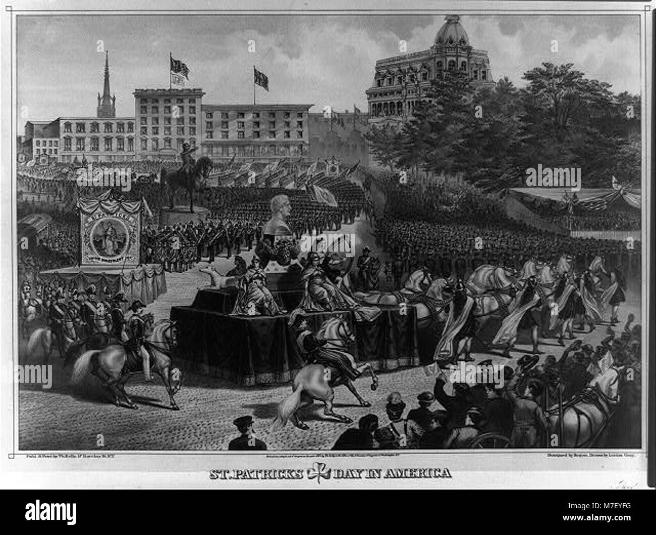 Questa immagine cattura le celebrazioni del giorno di San Patrizio in America, mostrando lo spirito festivo e le tradizioni culturali associate alla festa, in particolare tra gli irlandesi americani. Foto Stock