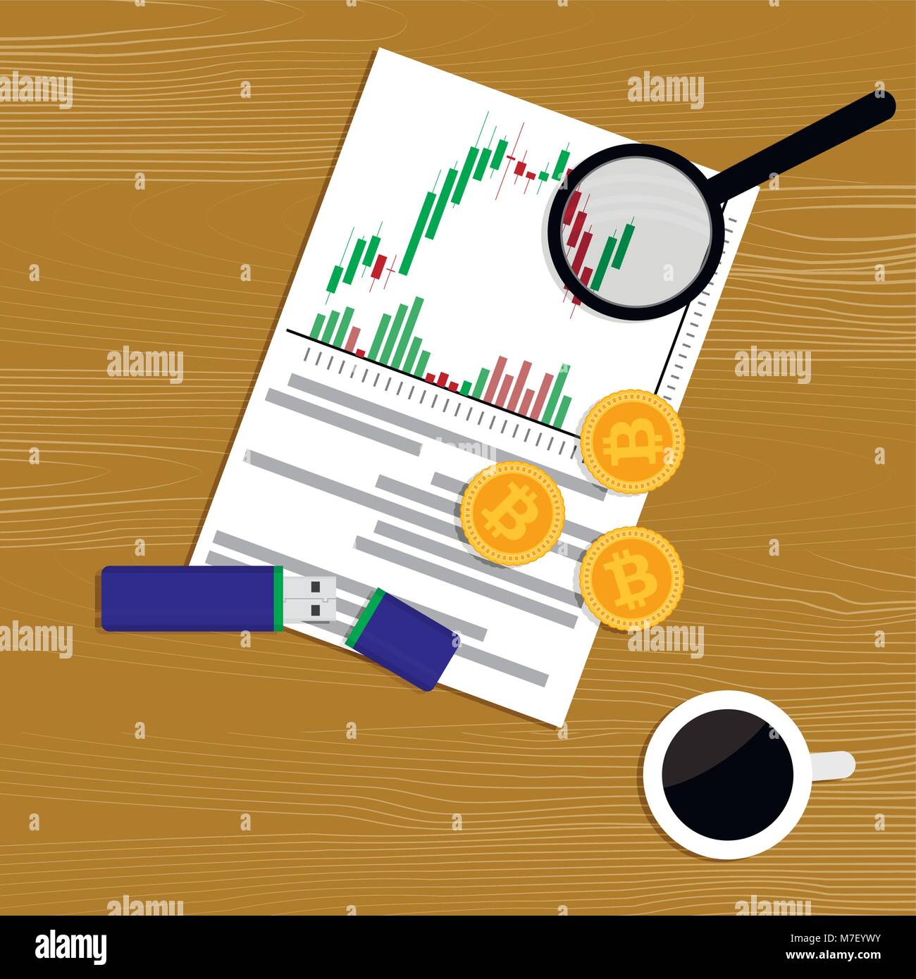 Crypto analisi di mercato. Vettore di analisi delle finanze bitcoin, mercato business grafico illustrazione di exchange Illustrazione Vettoriale