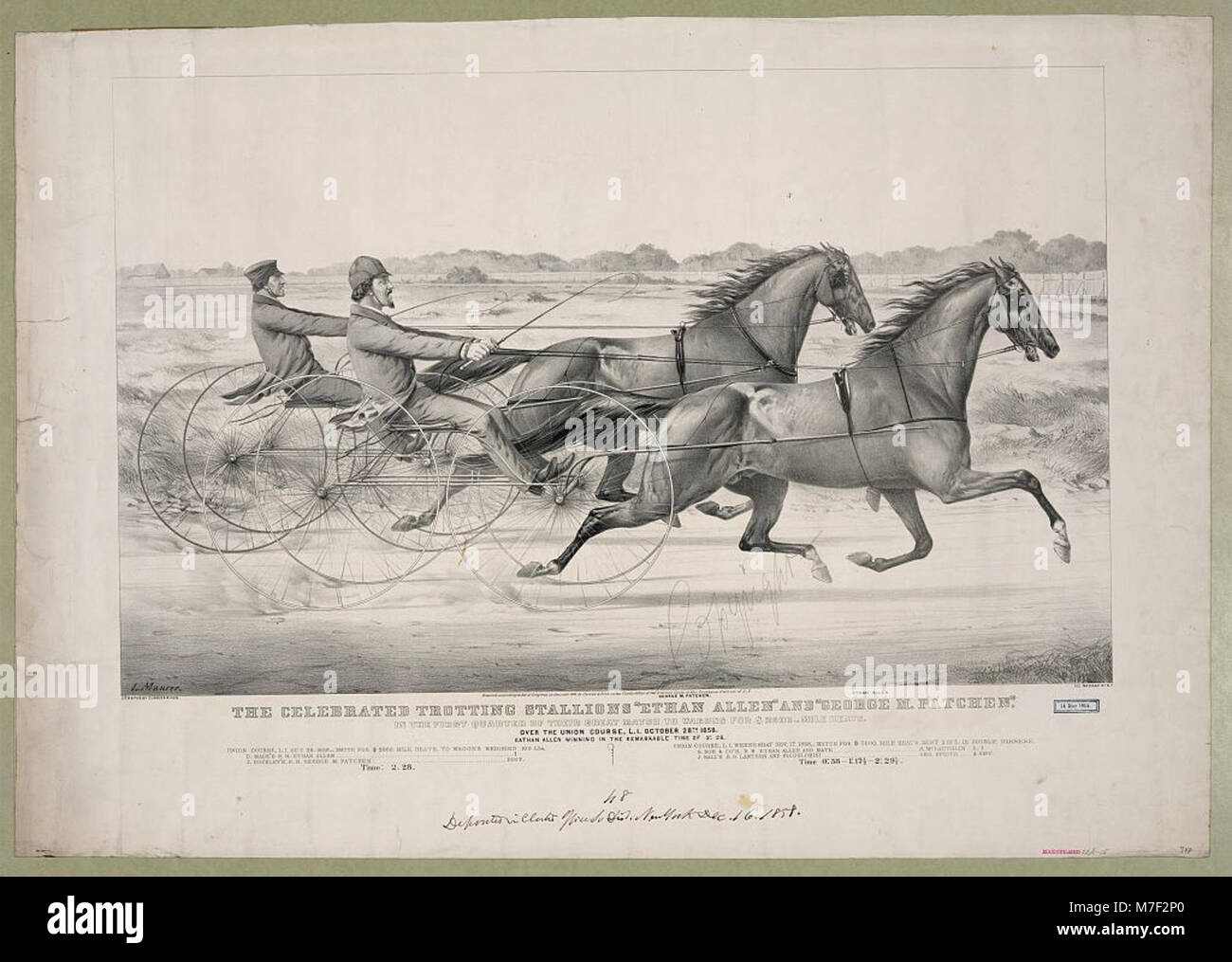 Ethan Allen e George M. Patchen, due famosi stalloni trottisti, gareggiano in una gara ad alta posta sul Union Course, Long Island, il 28 ottobre. Foto Stock