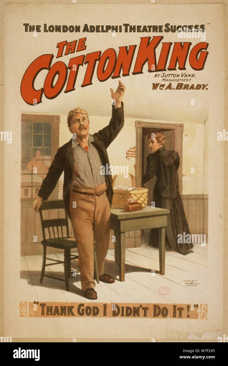 Un poster promozionale per la commedia di successo "The Cotton King" all'Adelphi Theatre di Londra, scritto da Sutton Vane. Foto Stock