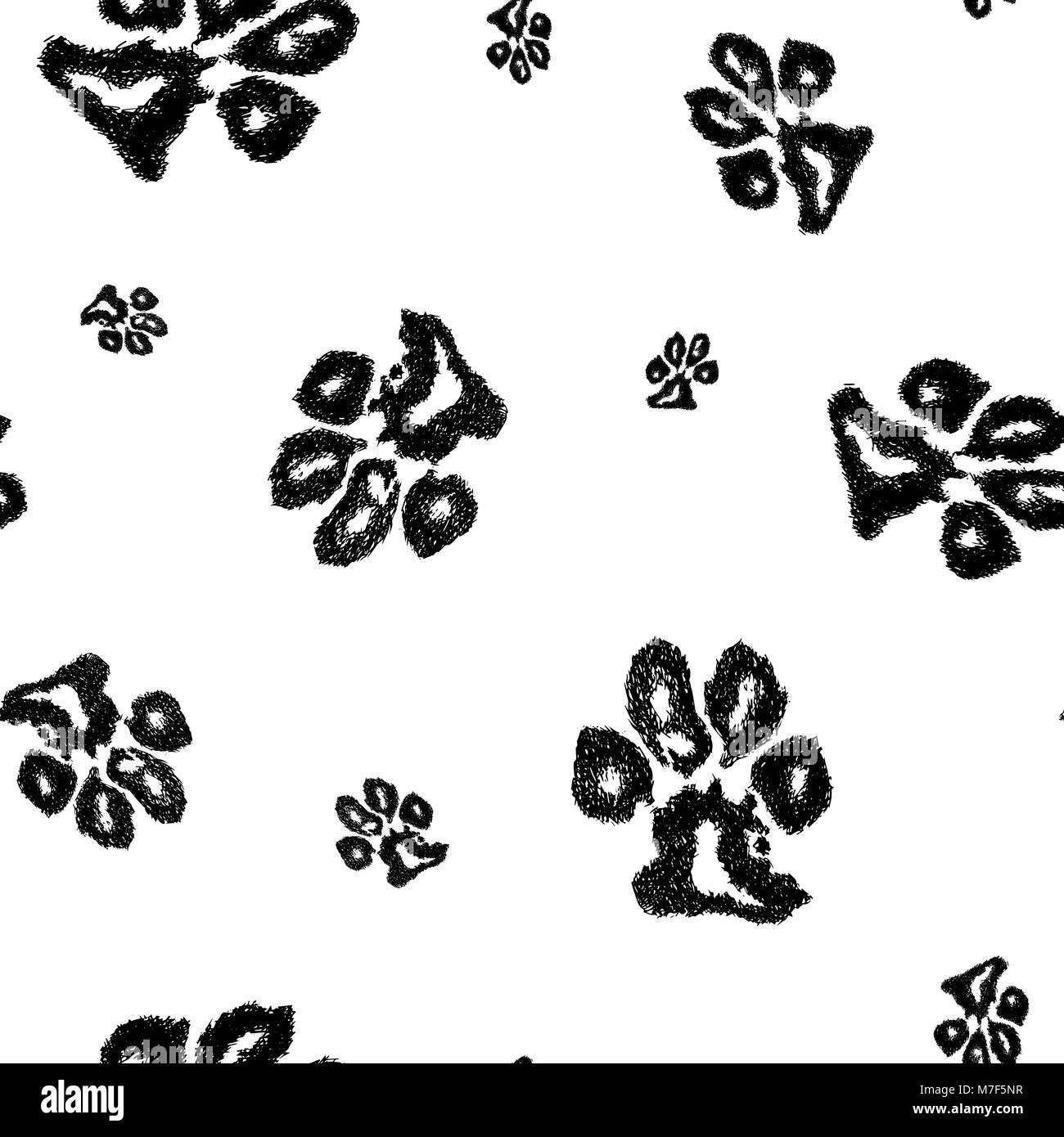 Vector pattern senza giunture da cani neri footprint. Dog paw print Illustrazione Vettoriale