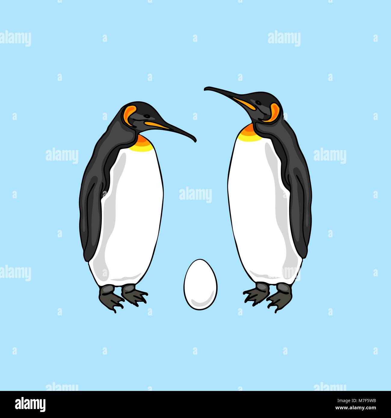 Illustrazione Vettoriale di uccello penguin giovane con uovo. Pinguino imperatore famiglia Illustrazione Vettoriale