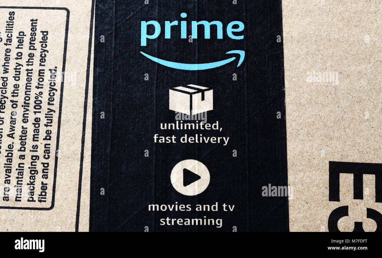 La perfezione del Amazon confezione di consegna e il logo Foto Stock