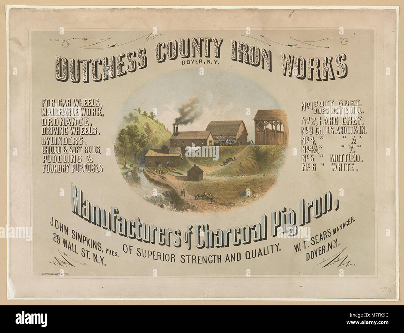 Un'immagine storica della Dutchess County Iron Works a dover, New York, nota per la produzione di ferro da carbone di alta qualità. La società ha contribuito alla crescita industriale nella regione. Foto Stock