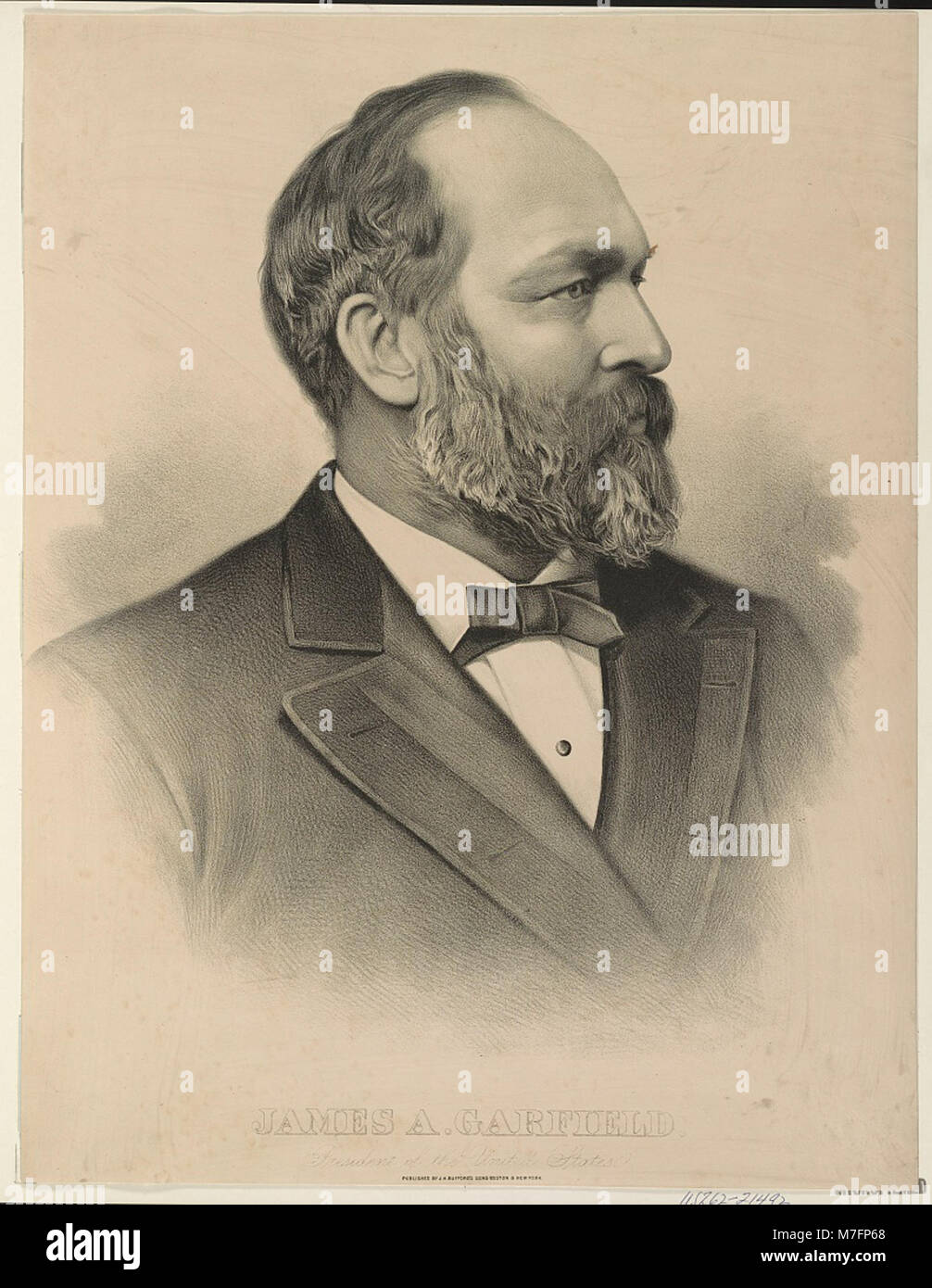 Un ritratto storico di James A. Garfield, il ventesimo presidente degli Stati Uniti, che mostra le sue sembianze e il suo ruolo di leadership. L'immagine riflette il suo mandato e il suo contributo alla storia degli Stati Uniti. Foto Stock