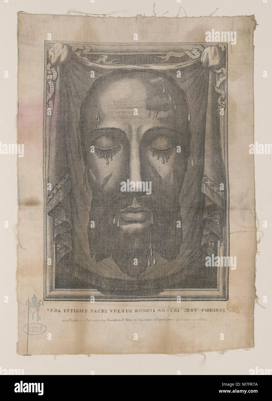Raffigurazione di un'immagine sacra di Gesù Cristo, nota come "effigie vera", che è stata un importante simbolo religioso nell'iconografia cristiana. Foto Stock Raffigurazione di un'immagine sacra di Gesù Cristo, nota come "effigie vera", che è stata un importante simbolo religioso nell'iconografia cristiana. Foto Stock