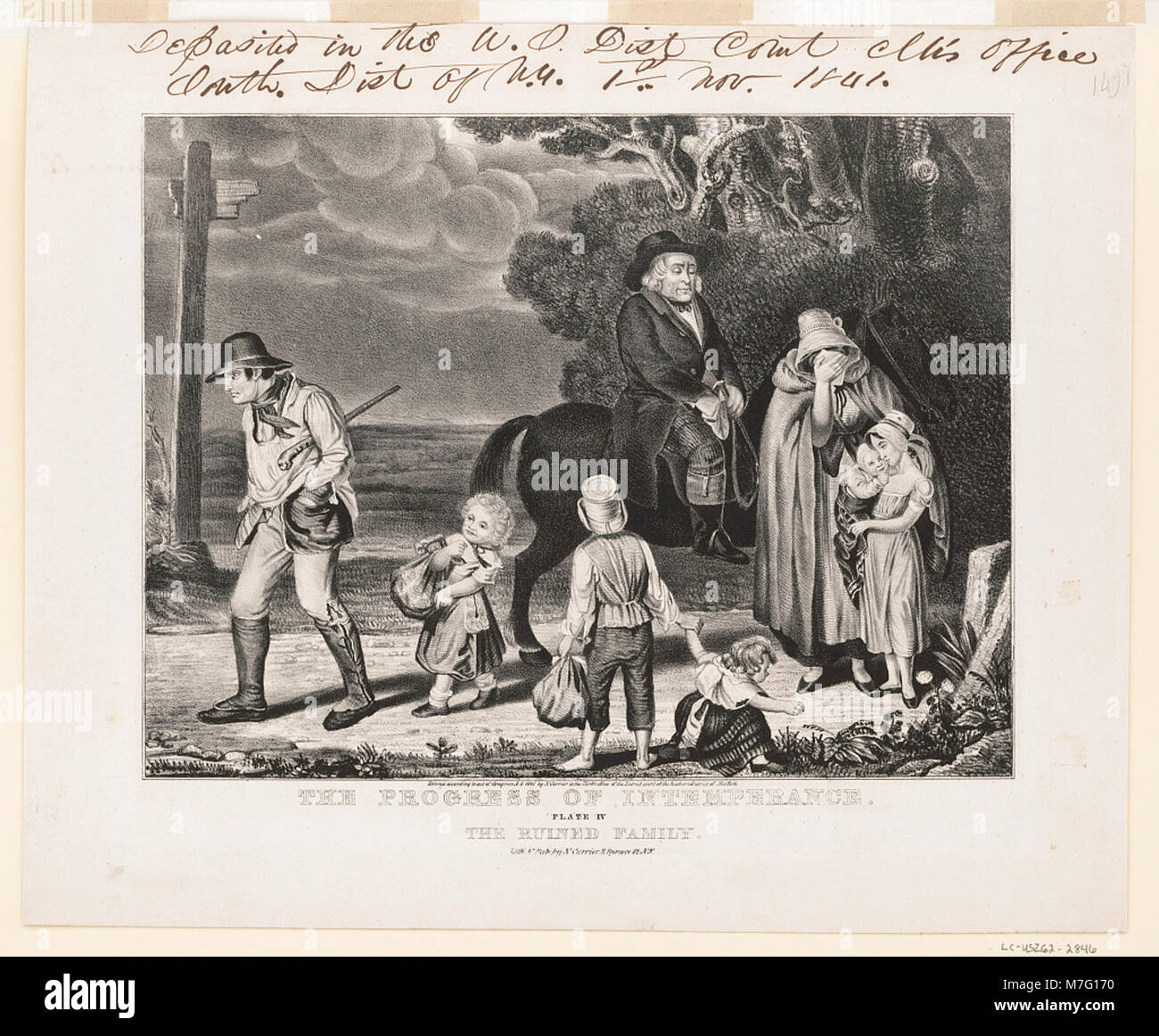 Un'illustrazione del XIX secolo raffigurante le conseguenze sociali dell'intemperanza, che mostra una famiglia in rovina a causa dell'abuso di alcol. Foto Stock