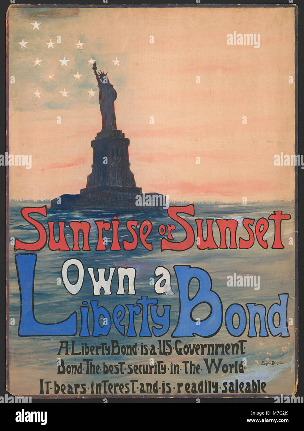 Un'immagine promozionale per la campagna Liberty Bond durante la prima guerra mondiale, con un dipinto di Eugenie DeLand. L'opera d'arte simboleggia lo sforzo nazionale per sostenere la guerra attraverso l'acquisto di obbligazioni. Foto Stock