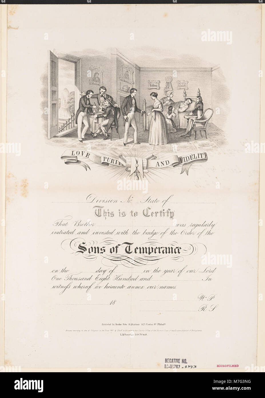I Sons of Temperance erano un'organizzazione fraterna del XIX secolo che promuoveva la temperanza, o l'astinenza dall'alcol, e sosteneva le riforme morali e sociali. Foto Stock