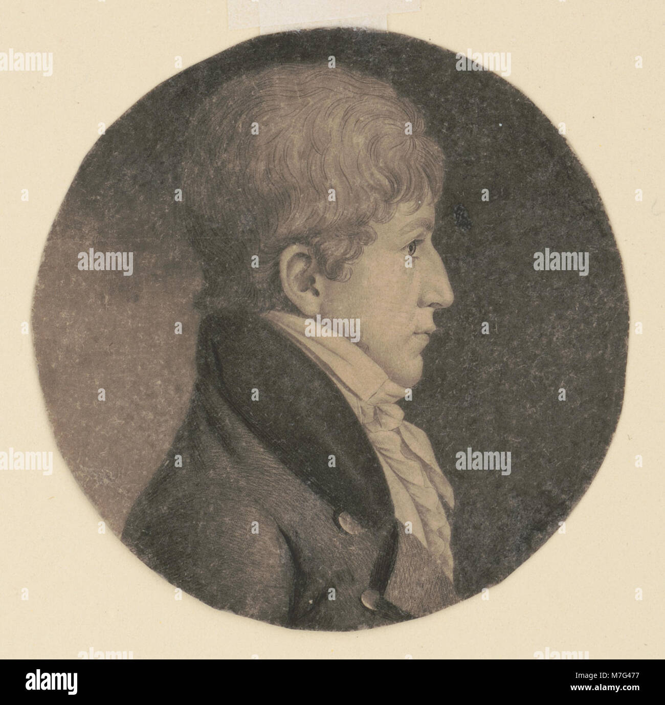 Un ritratto di John Gay sulla testa e sulle spalle, mostrato nel profilo a destra. Questa fotografia enfatizza le sue caratteristiche facciali e offre una chiara rappresentazione dell'aspetto del soggetto durante il periodo di tempo. Foto Stock
