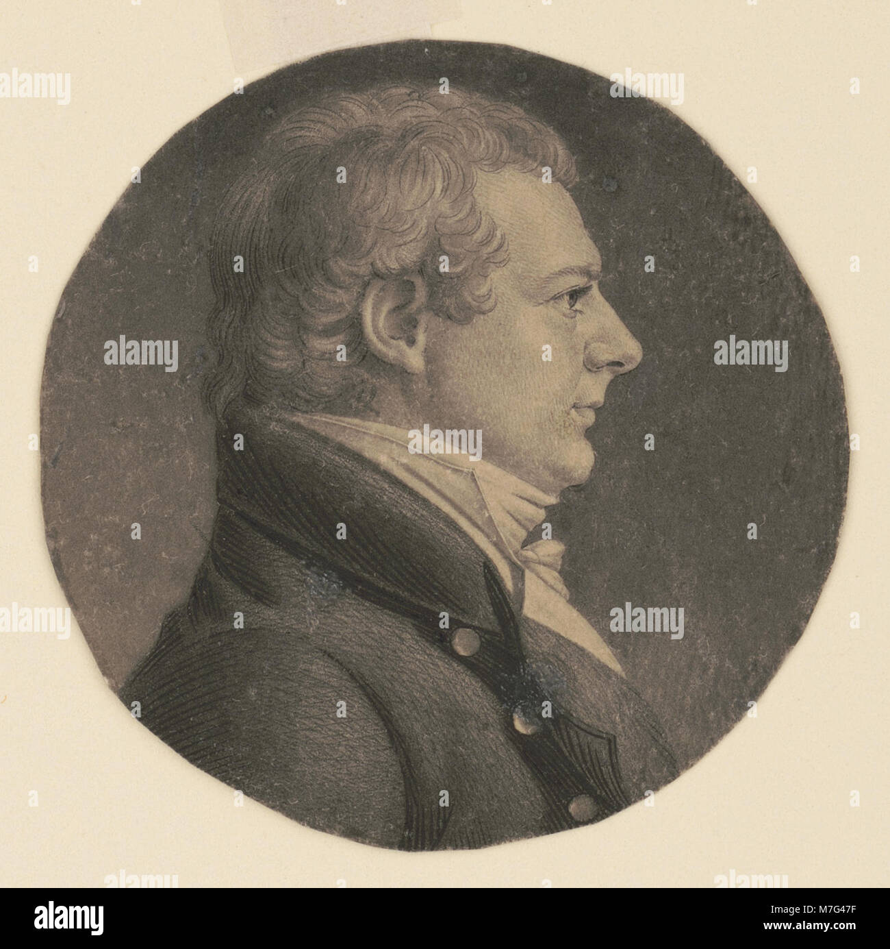 Un ritratto a destra della testa e delle spalle di William Lee, che cattura la sua somiglianza in un ambiente formale. Foto Stock