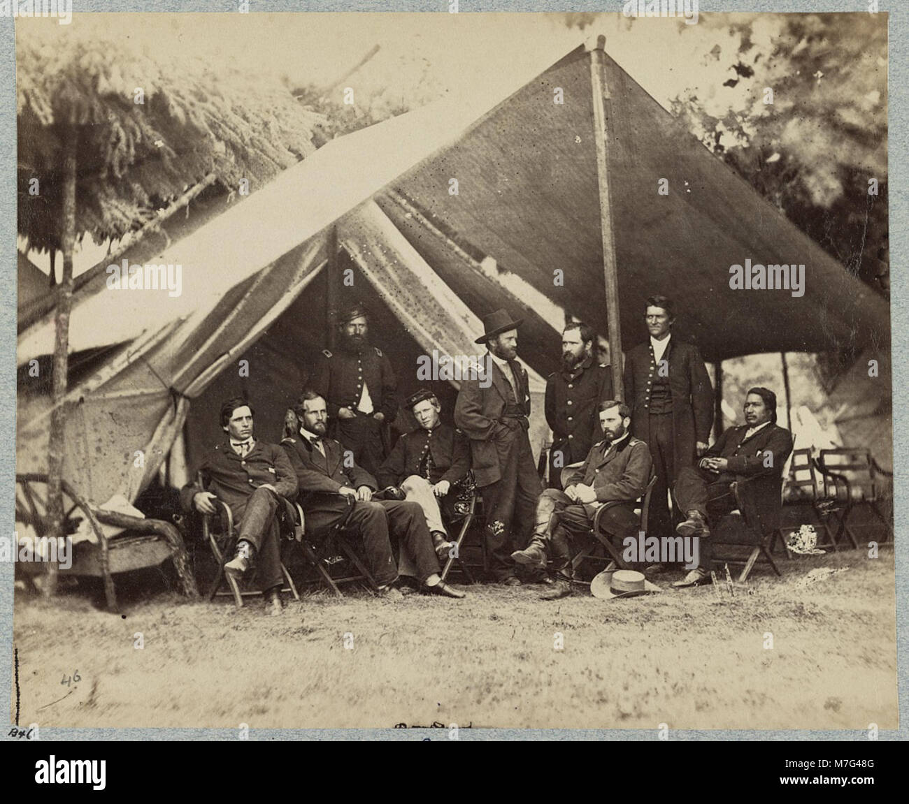 Il generale Ulysses S. Grant con il suo staff a City Point, Virginia, durante l'estate del 1864, un momento chiave nella guerra di secessione americana in quanto Grant guidò le forze dell'Unione verso la vittoria. Foto Stock