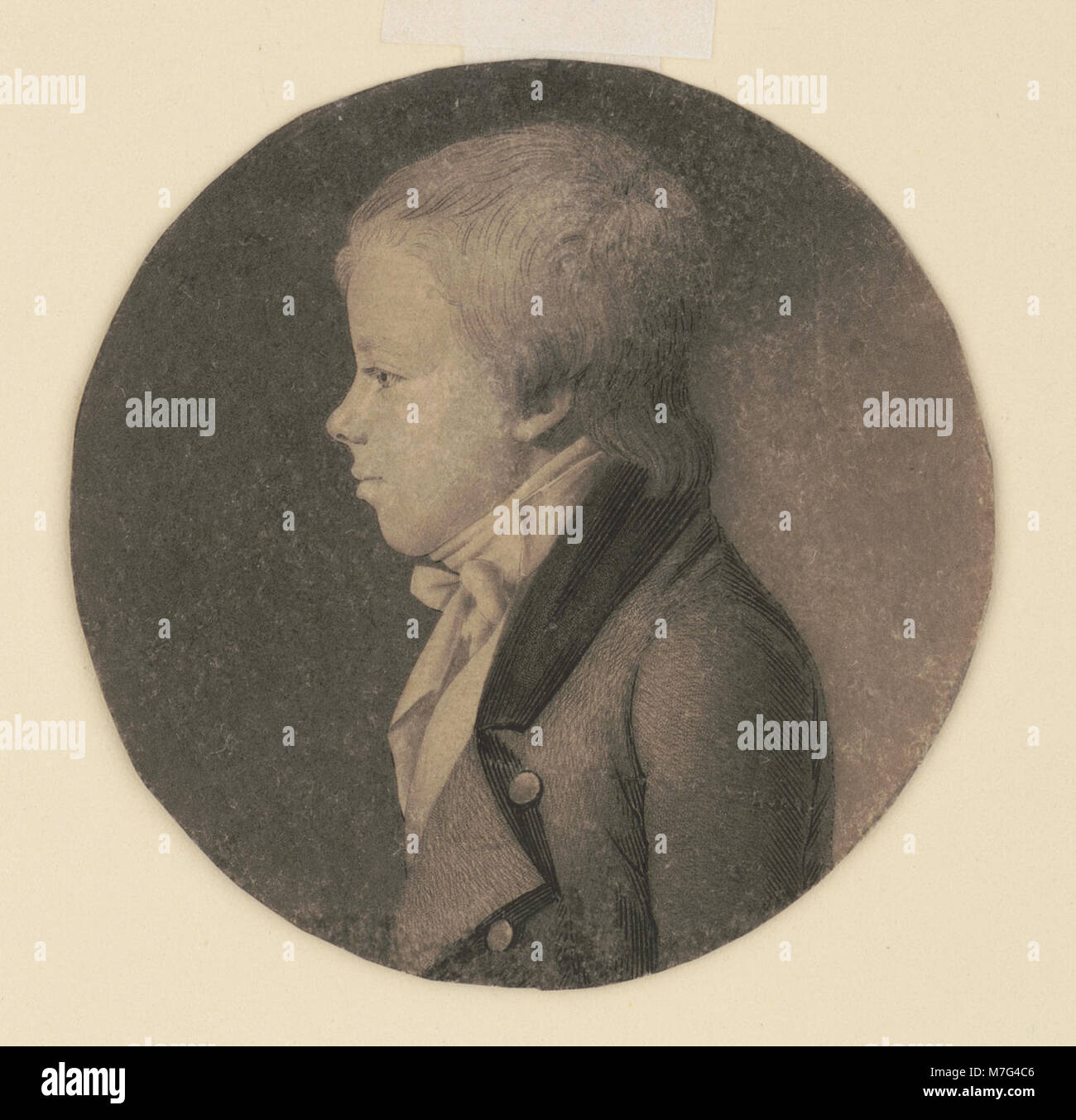 Un ritratto a testa e spalle del Trigant de la Tour, che cattura il suo profilo sinistro. Questa immagine fornisce una rappresentazione dettagliata del suo aspetto e del suo carattere in uno stile formale e professionale. Foto Stock