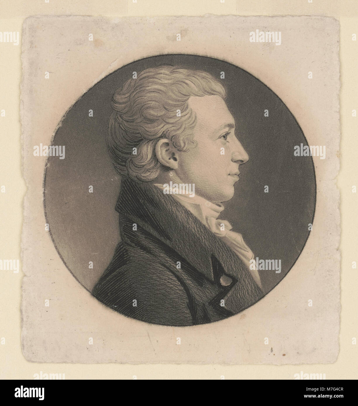 Un ritratto di profilo destro di Theodorick Bland, una figura storica del XVIII secolo, raffigurante la sua somiglianza durante il suo periodo nella storia americana. Foto Stock