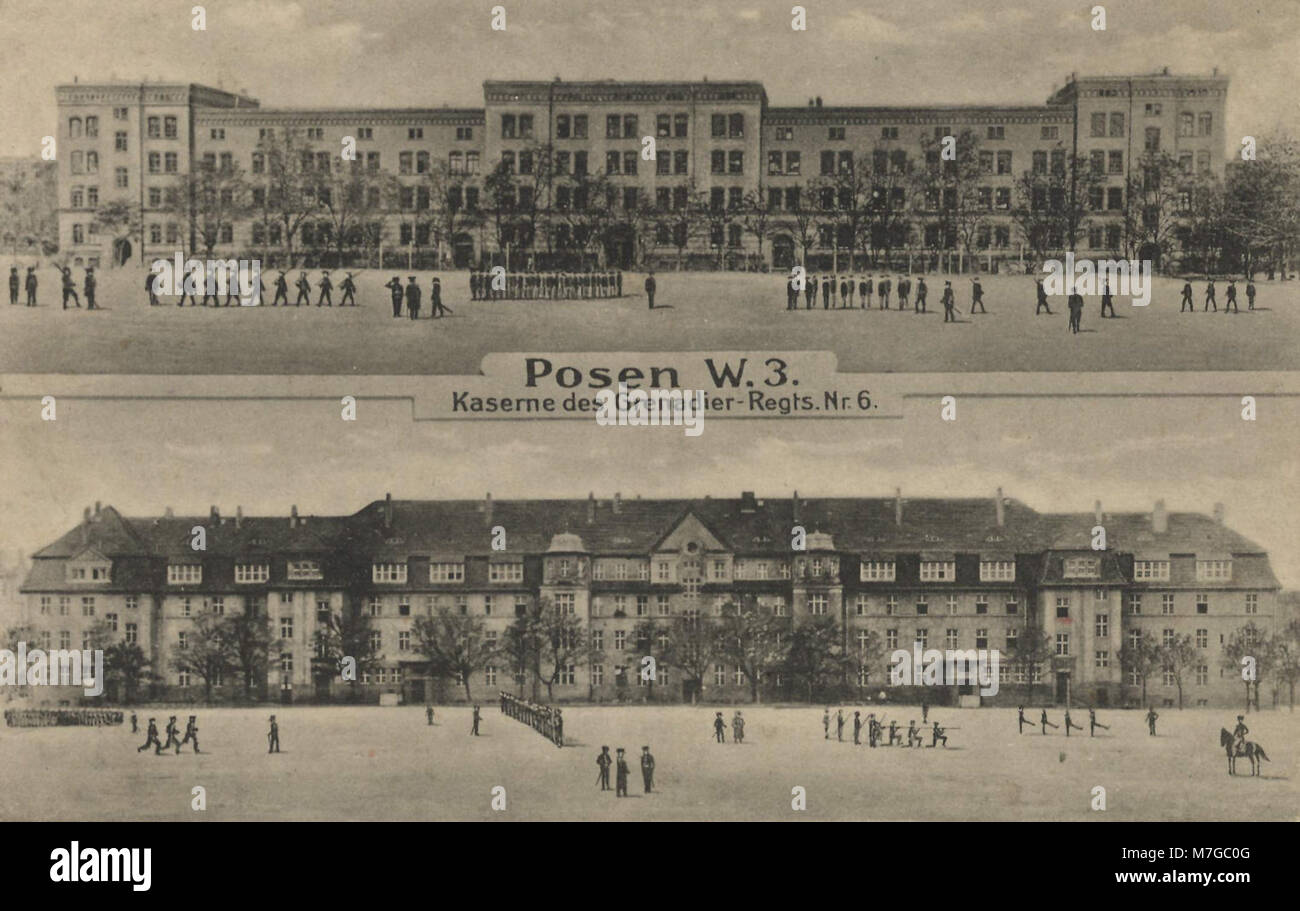 Una cartolina raffigurante la caserma del Reggimento granatieri n. 6 a Posen, parte delle infrastrutture militari tedesche tra la fine del XIX e l'inizio del XX secolo. Foto Stock