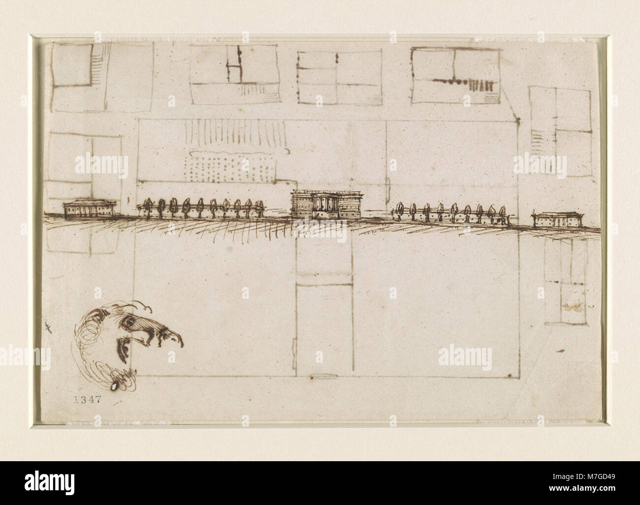 Uno schizzo della Casa Bianca, che mostra l'elevazione a sud della residenza del Presidente e degli uffici esecutivi, offrendo una vista dettagliata dell'iconica architettura americana dell'edificio. Foto Stock