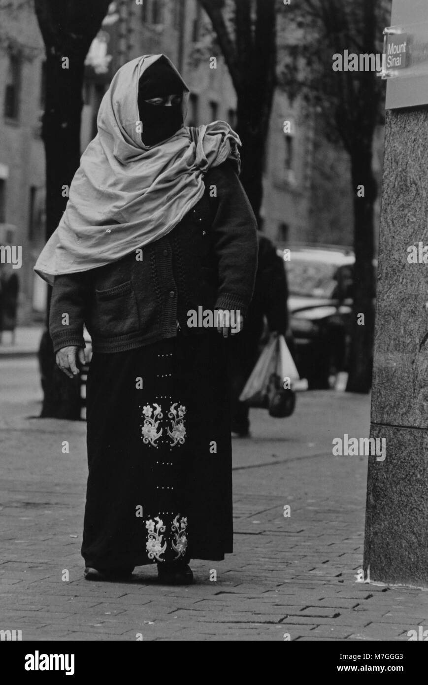 Un musulmano inmigrant donna in Jackson Heights, Queens, a New York Foto Stock