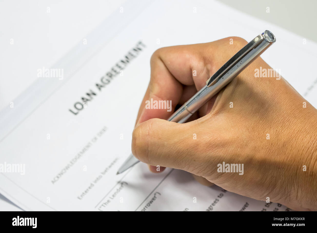 Una scrittura su accordo di prestito documento Foto Stock