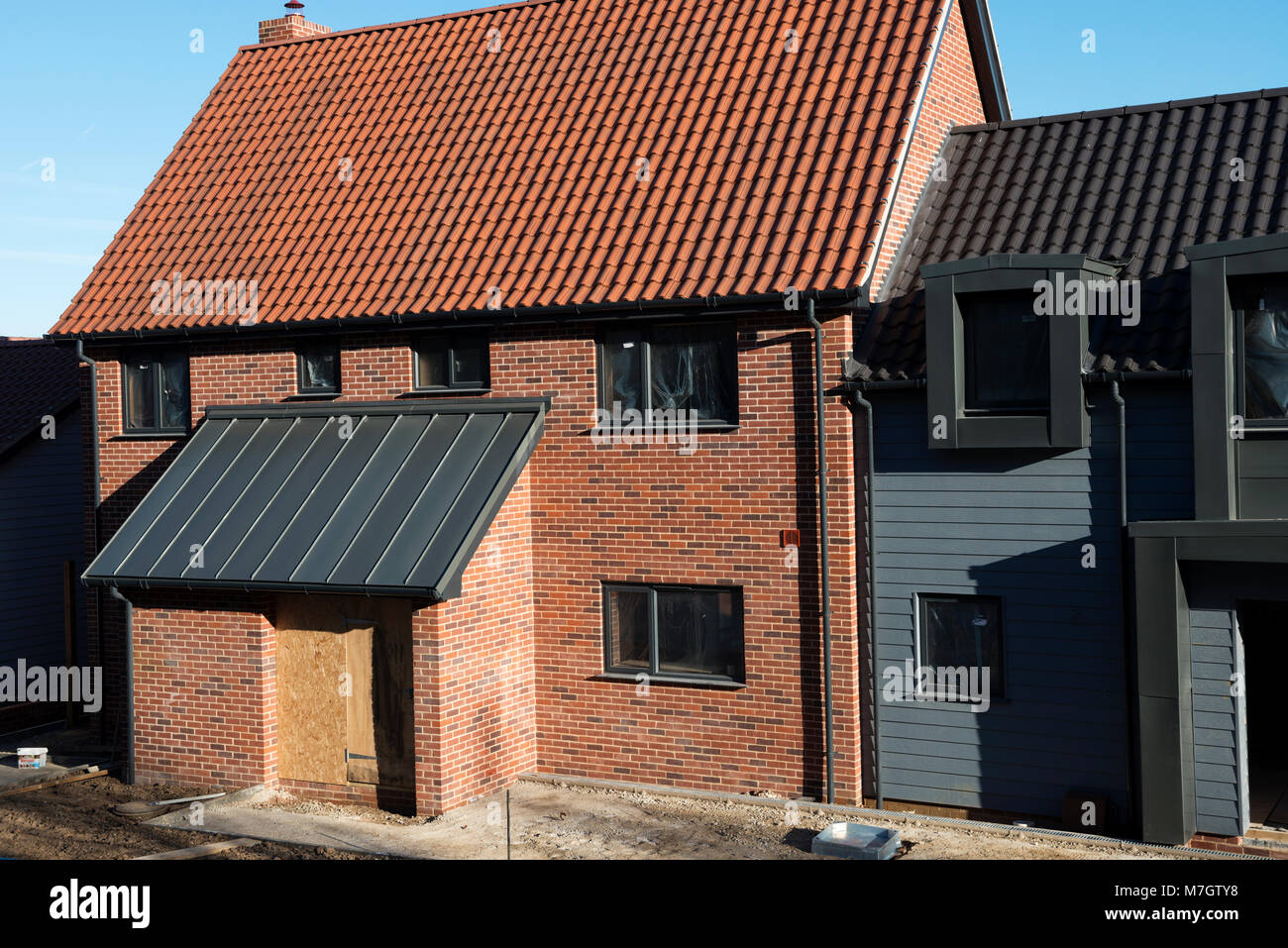 Nuove case costruite case Landex, Ufford, Suffolk, Regno Unito. Foto Stock