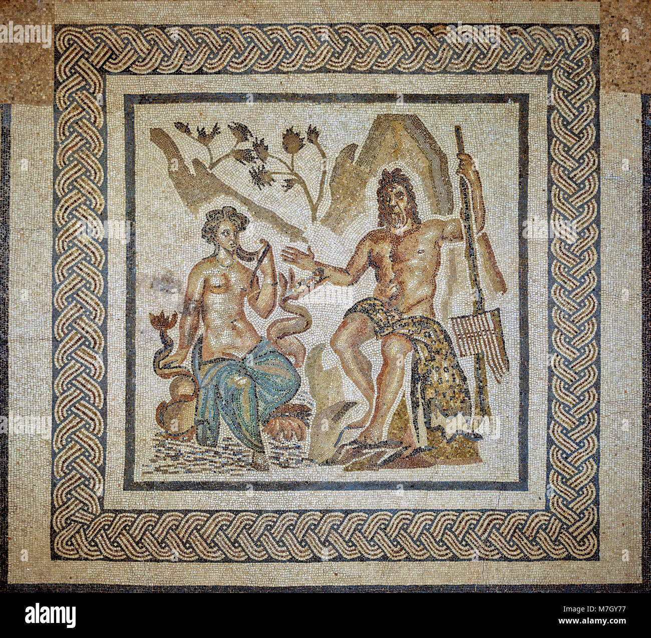 Alcazar de los Reyes Cristianos, mosaici camera, mosaico romano di Polifemo e Galatea, Cordoba, regione dell'Andalusia, Spagna, Europa Foto Stock
