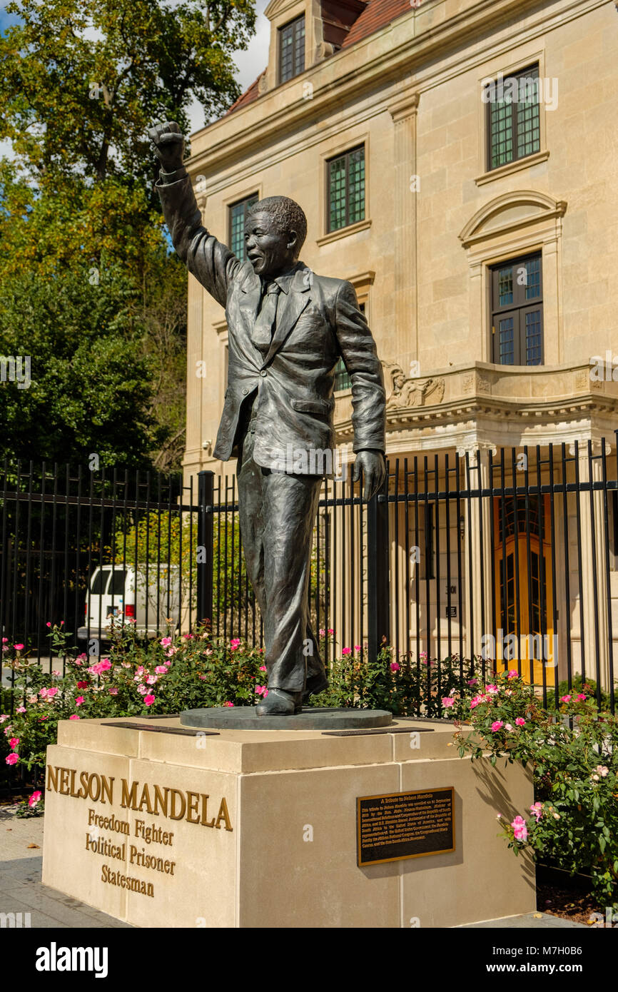 Statua di Nelson Mandella, Ambasciata del Sud Africa, 3051 Massachusetts Avenue NW, Washington DC Foto Stock