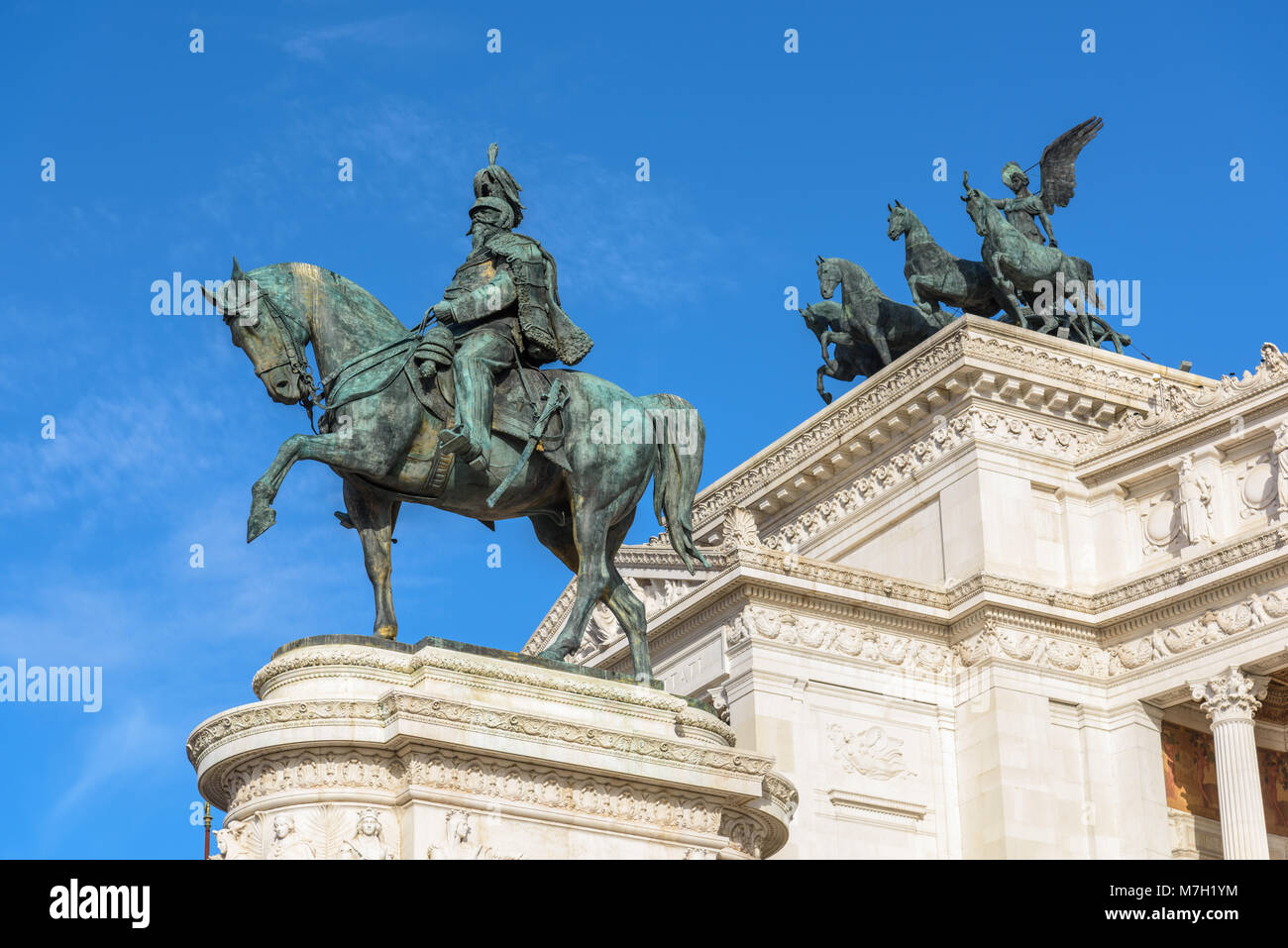 Equestrain Statua di Vittorio Emanuele, Altare della Patria, Roma, Italia Foto Stock