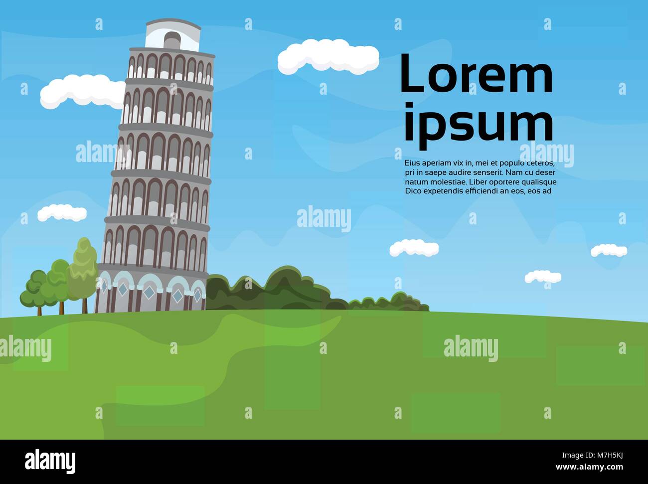 Torre di Pisa paesaggio celebre Italia Landmark View Illustrazione Vettoriale