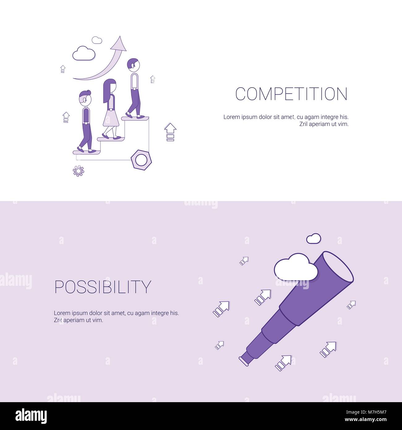 Business la concorrenza e le possibilità di un modello di sviluppo Web Banner con spazio di copia Illustrazione Vettoriale