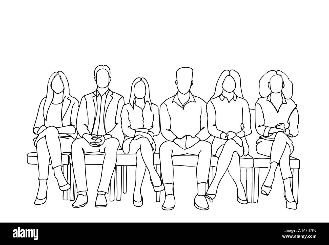 Gruppo di Business persone sedute in linea in attesa di intervista Doodle Risorse Umane Concept Illustrazione Vettoriale