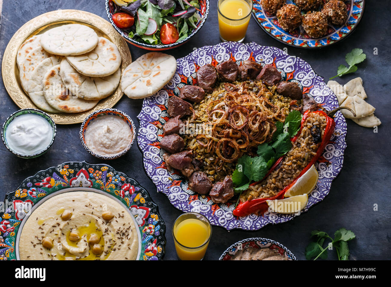 Medio orientale o arabo parte cibo vista superiore Foto Stock