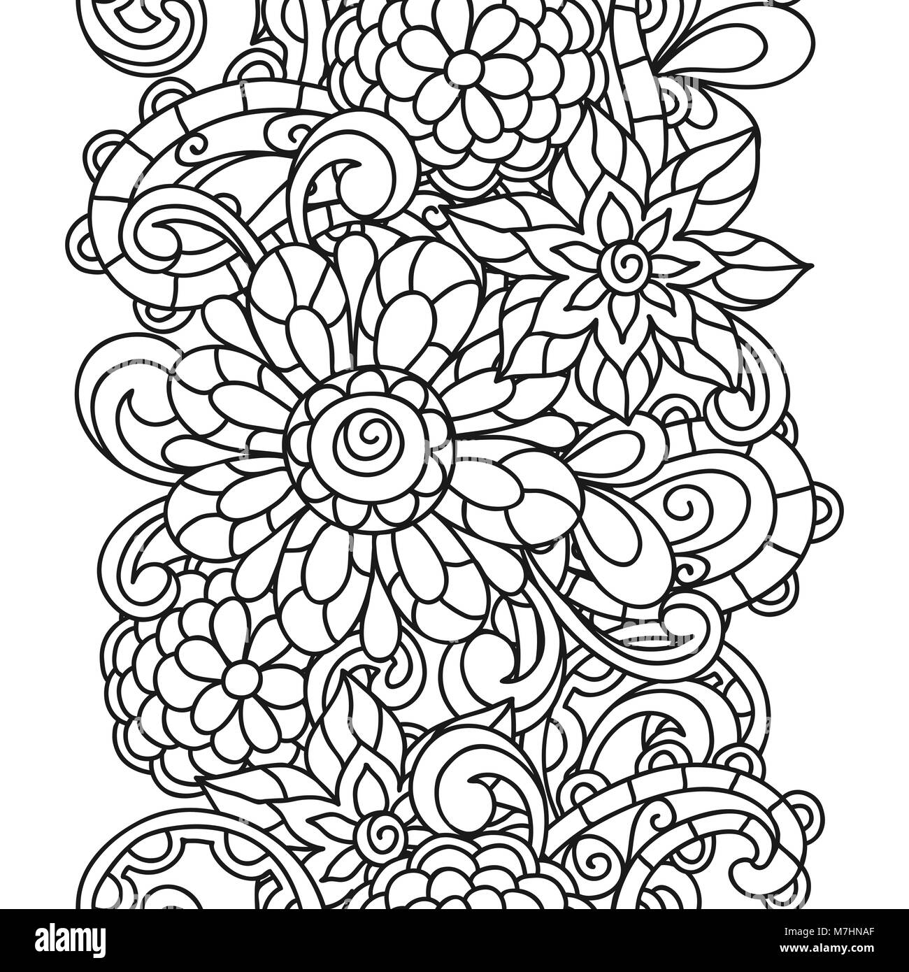 Seamless Pattern Della Natura Con La Linea Di Fiori Per La Colorazione Degli Adulti Stampa Pagina E Disegno Immagine E Vettoriale Alamy