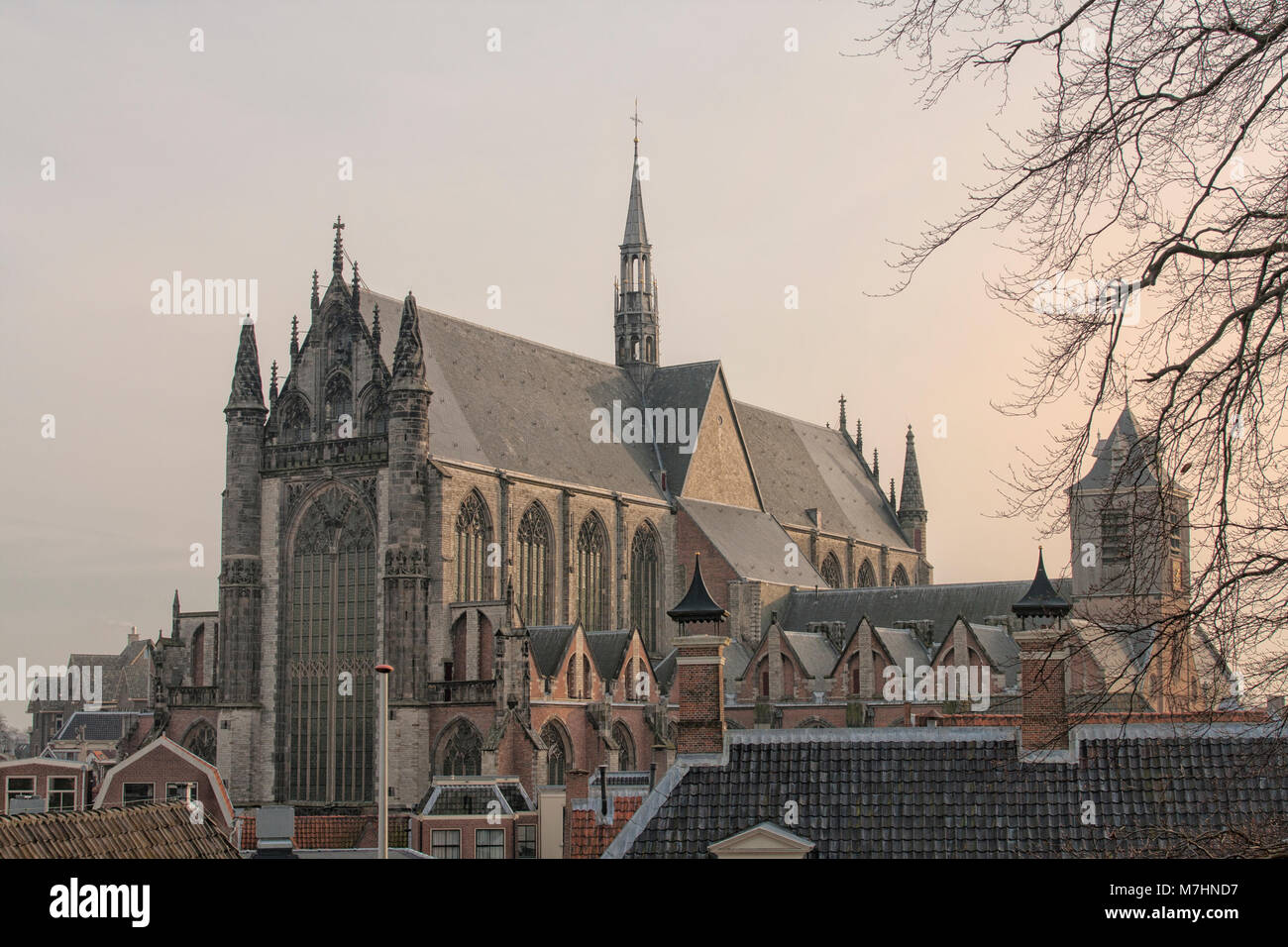 Hooglandse Kerk è una chiesa gotica in Leiden risalente al XV secolo. La chiesa di mattoni è dedicata a San Pancrazio. Paesi Bassi Foto Stock