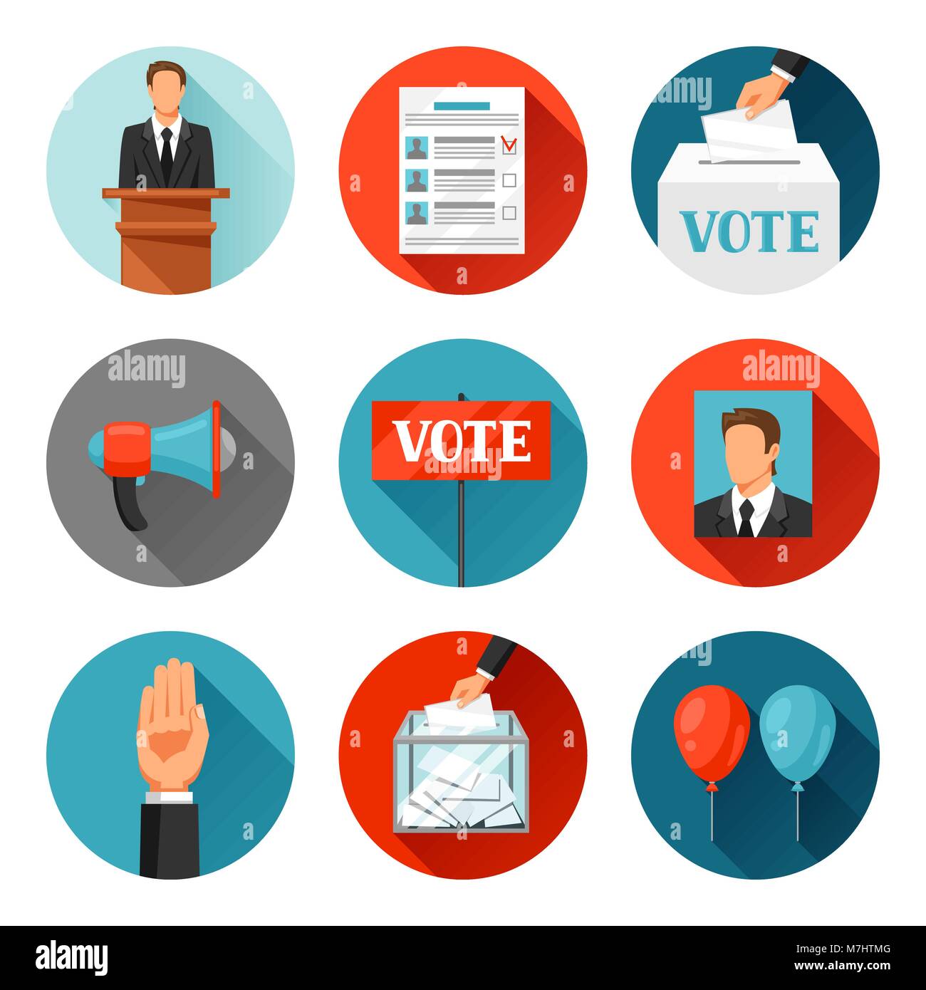 Votare alle elezioni politiche icone. Illustrazioni per la campagna volantini, siti web e flayers Illustrazione Vettoriale