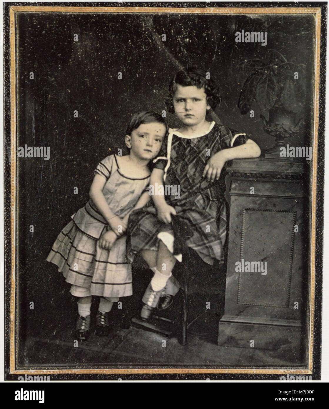 Una fotografia dei figli di Carl Ferdinand Stelzner, Alfred (1853-1906) e Bruno Stelzner (1851-1874). L'immagine è un ritratto storico della metà degli anni '1800, che cattura le somiglianze di questi individui nella loro giovinezza, probabilmente riflettendo il loro patrimonio familiare e culturale. Foto Stock