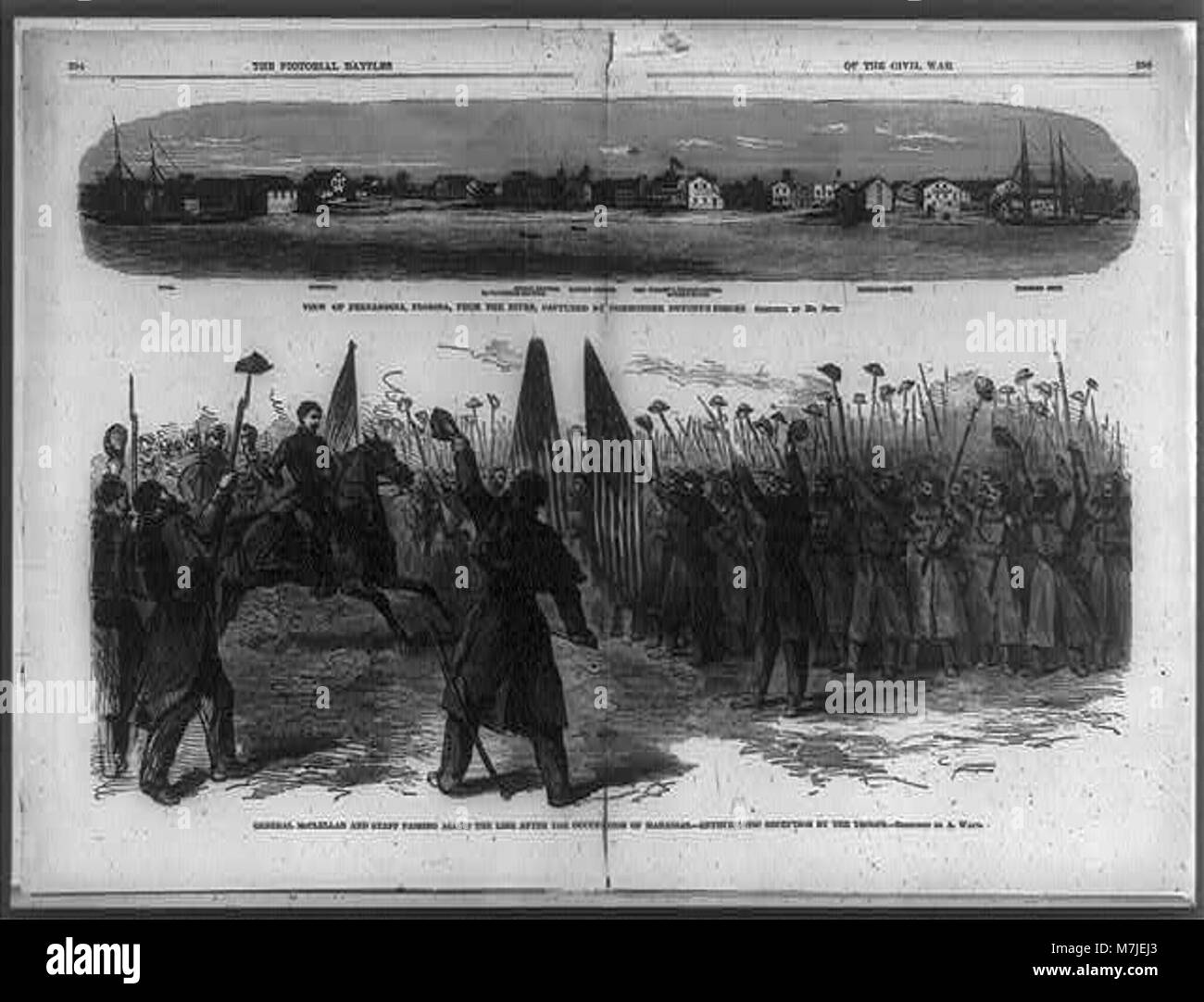 2 illustrazioni- Vista di Fernandina, Florida...; generale McClellan e il personale che passa lungo la linea... LCCN2002715055 Foto Stock