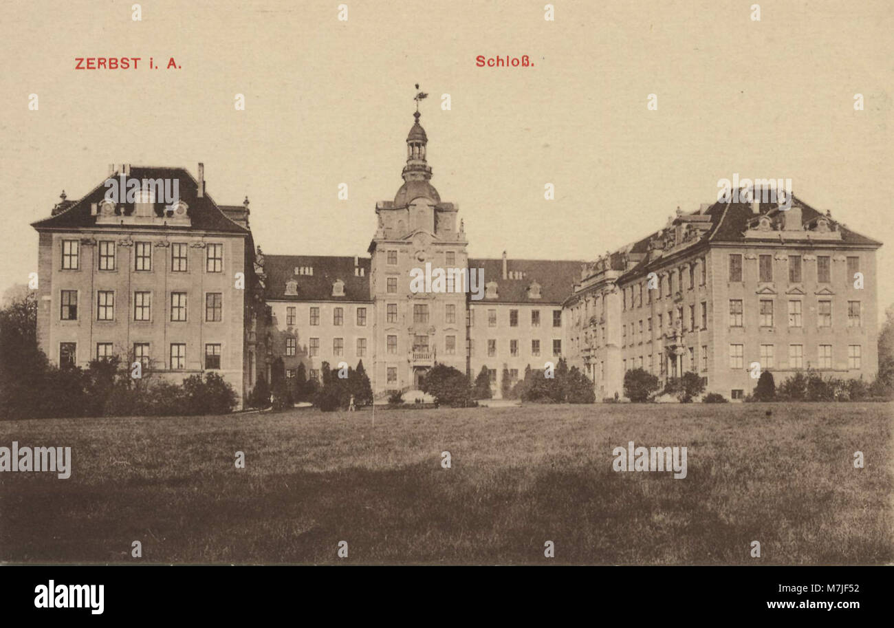 Un'immagine del castello di Zerbst a Sachsen-Anhalt, Germania. Il castello è un punto di riferimento architettonico, noto per il suo significato storico e la sua grandezza. Foto Stock