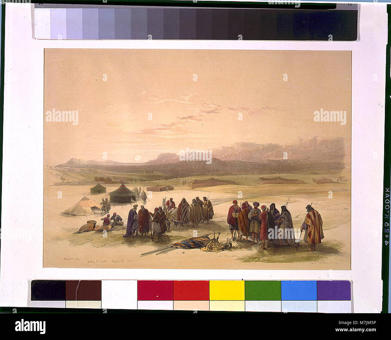 Questa immagine, creata dall'artista David Roberts il 4 marzo 1839, mostra il Monte Seir a Wady el Ghor, un paesaggio drammatico dalla regione dell'odierna Giordania, che offre uno scorcio sull'esplorazione mediorientale del XIX secolo. Foto Stock