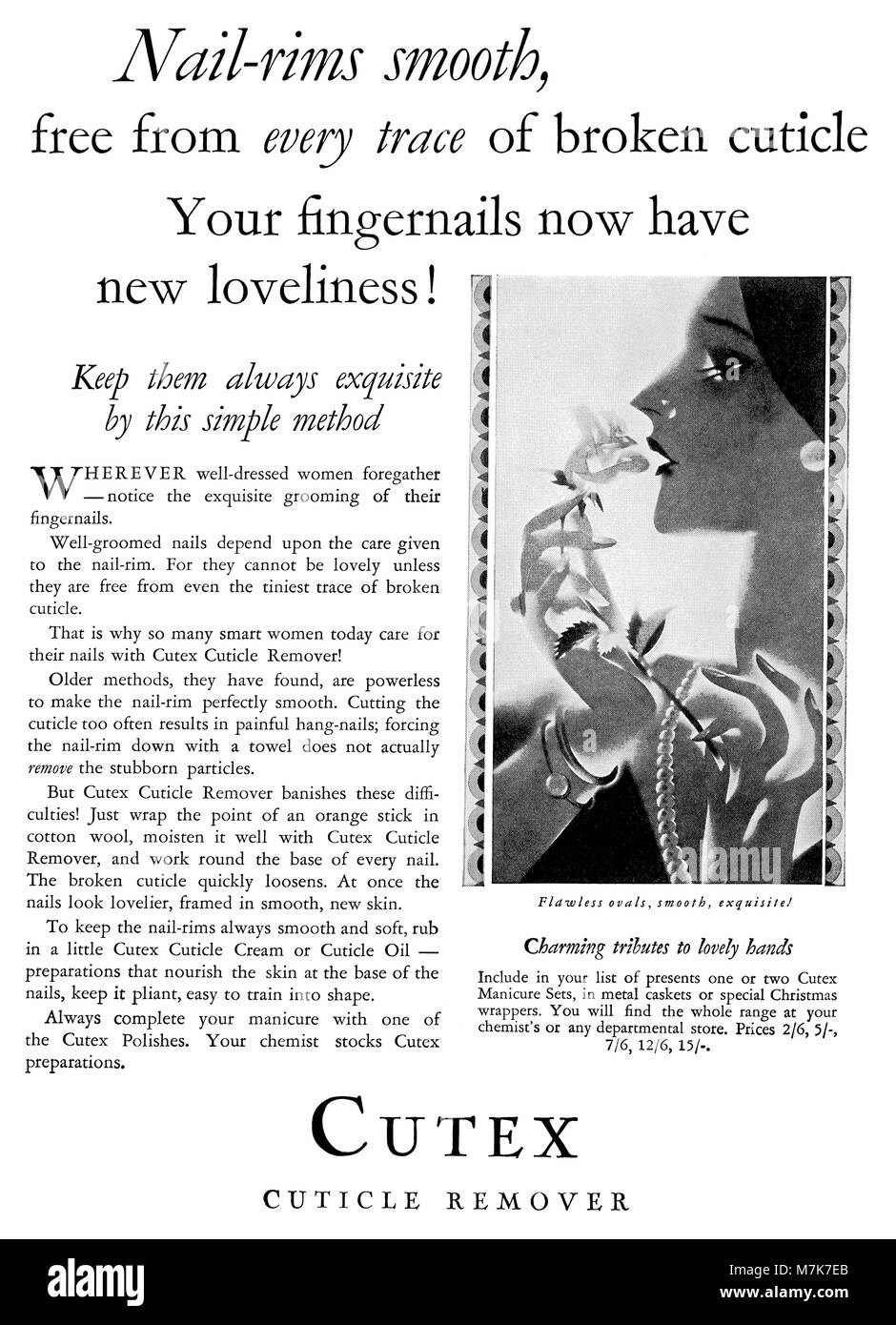 1928 British pubblicità per Cutex cuticola remover. Foto Stock