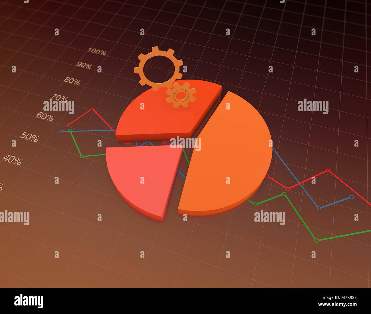 Economico Finanziario statistiche, grafici a torta e ingranaggi Foto Stock