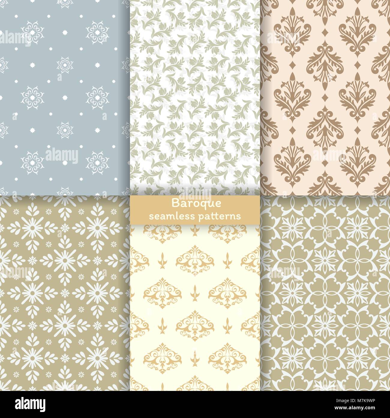 Raccolta di vettore di seamless pattern. Set di lusso elegante texture di stile barocco. I pattern possono essere usati come sfondo, tessuto, stampa testo di superficie Illustrazione Vettoriale