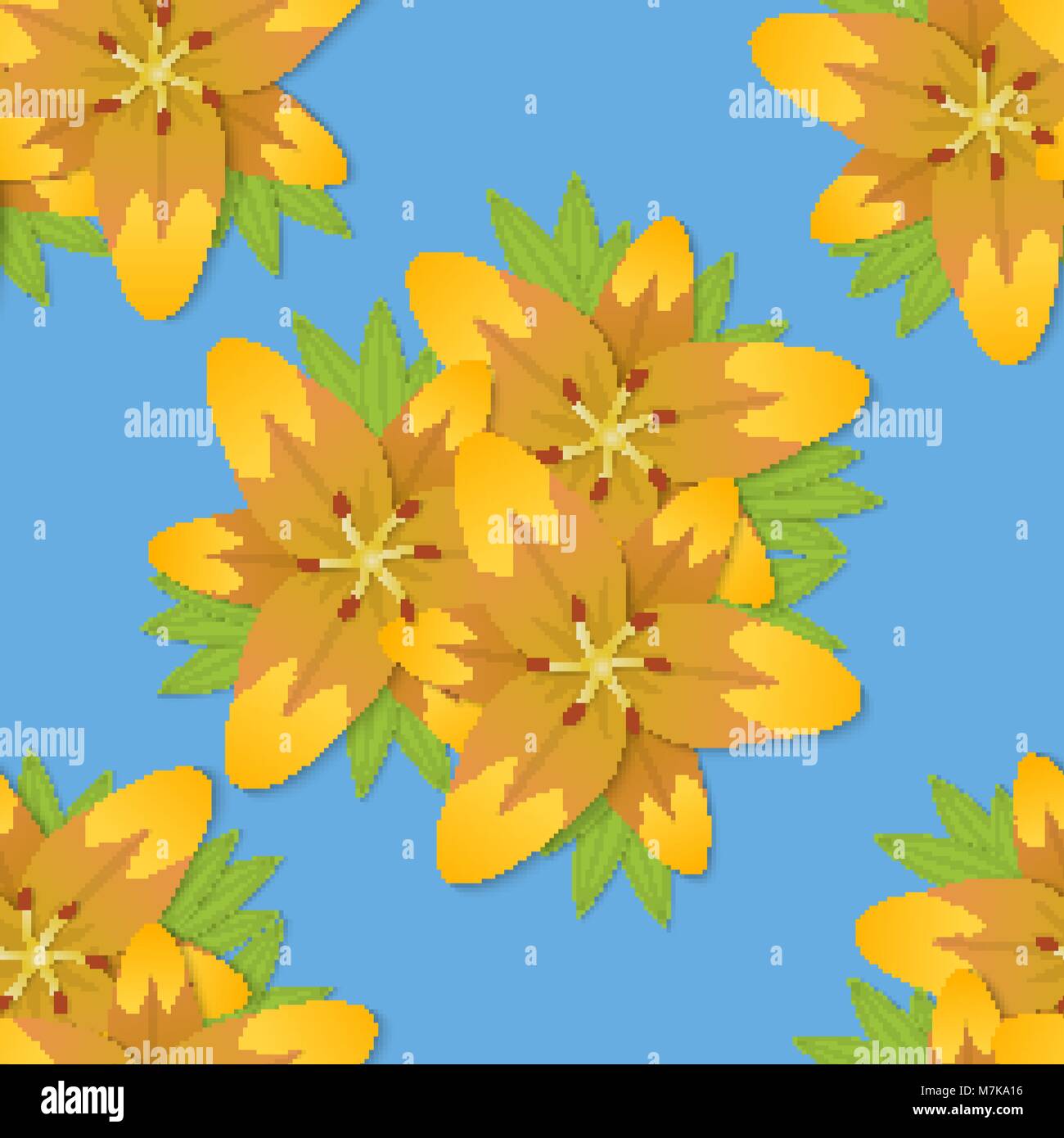 Seamless texture con fiori luminosi su uno sfondo blu. Fioritura di gigli. Illustrazione Vettoriale. Illustrazione Vettoriale