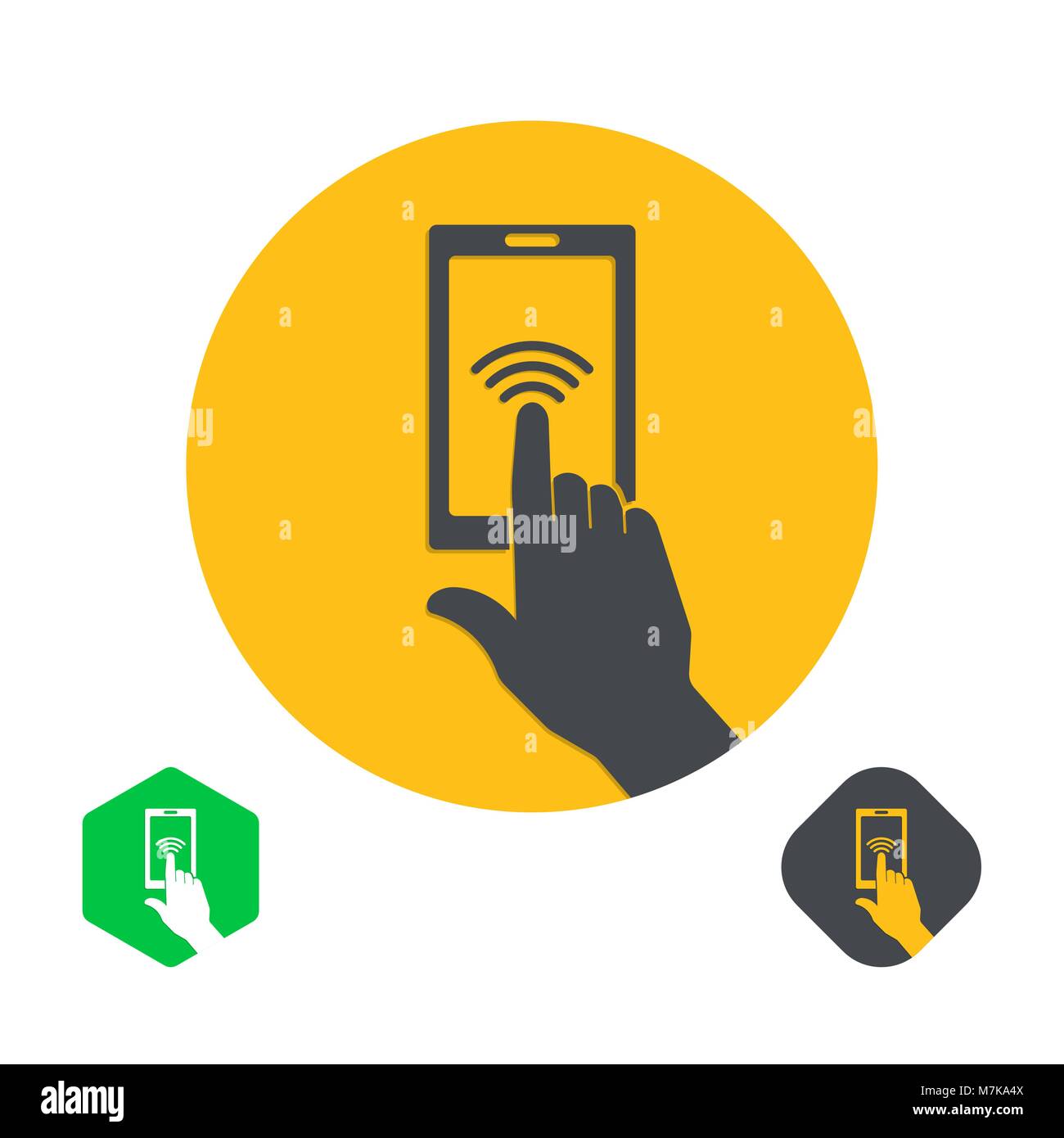Icona mano un dito sul touchscreen del telefono. Una illustrazione vettoriale in stile appartamento. Illustrazione Vettoriale