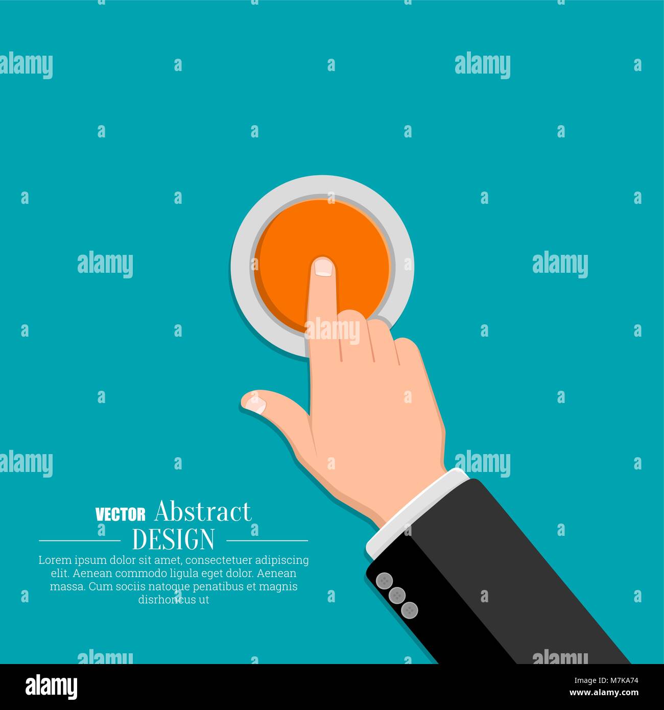 La mano di un abito preme il pulsante. Una illustrazione vettoriale in stile appartamento. Illustrazione Vettoriale