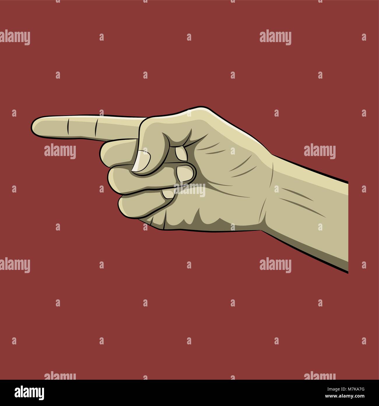 Stilizzato realistica la mano con il dito puntato. Navigazione, direzione, seguire le indicazioni. Design piatto per le reti sociali, siti web app. Illustrazione Vettoriale