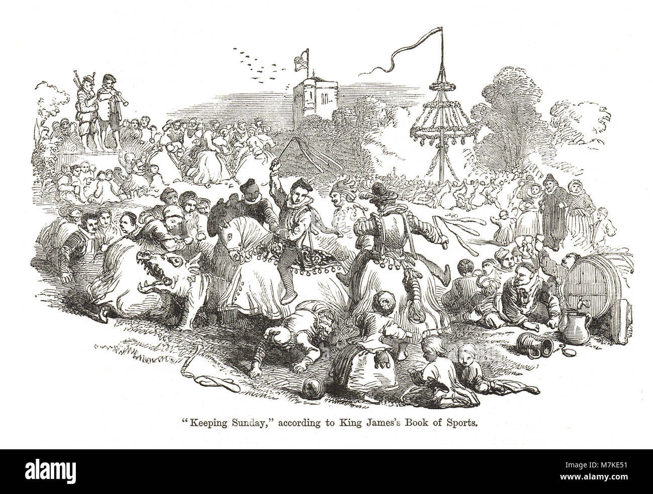 La santificazione della domenica, secondo James I libro di sport (noto anche come la dichiarazione di sport) Foto Stock