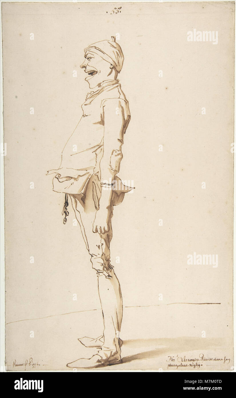 Questa caricatura ritrae il fratello minore di un artista, utilizzando caratteristiche facciali e fisiche esagerate per enfatizzare i tratti del personaggio, una tecnica artistica comune nella ritrattistica satirica. Foto Stock